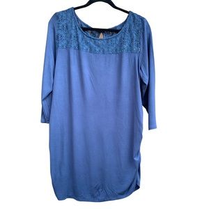 Motherhood Maternity Denim Blue Woman’s Blouse, Size XL Ruched Sides, Lace back
